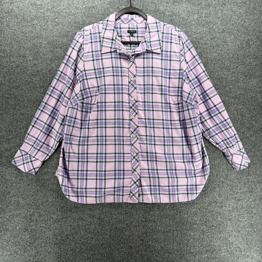 Talbots Blouse Top Womens 2X Purple Plaid Button Up‎ Long Sleeve Office Casual